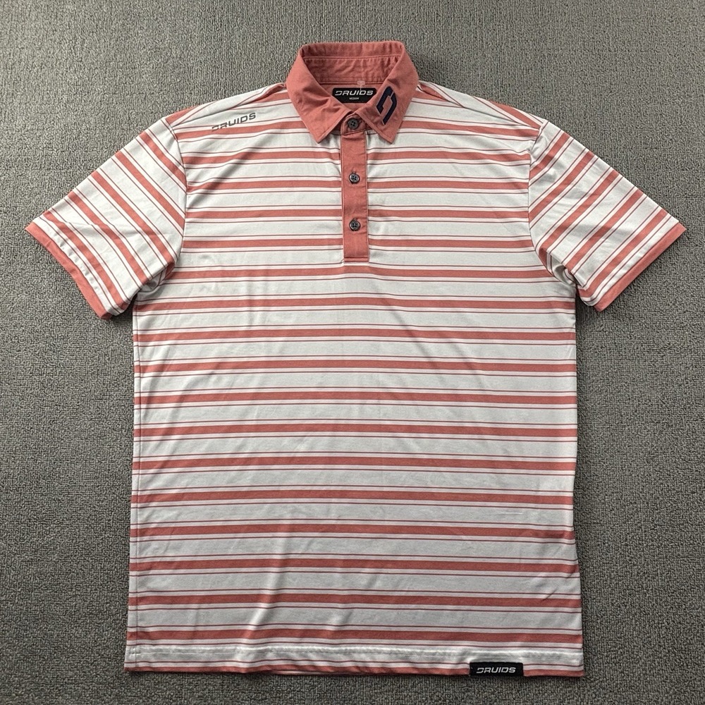 Druids Polo Shirt Adult Size Medium Striped Short Sleeve Golf Golfing Casual Men